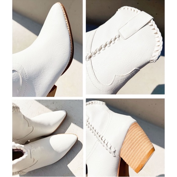 NEW Western Cowboy Whipstitched Ankle Boots
Pointy Toe Block Heel Distress White - Picture 7 of 16